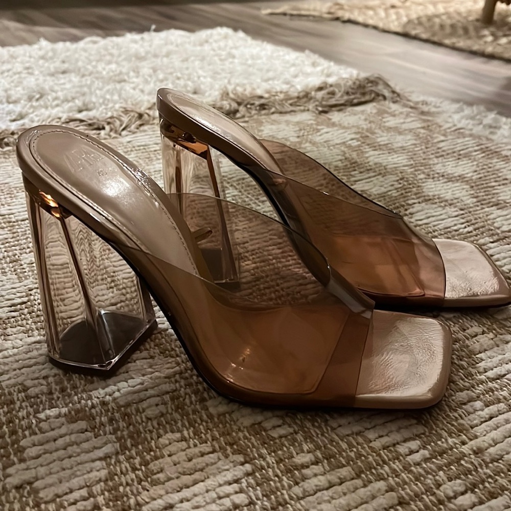 Clear/brown Zara square toe heel